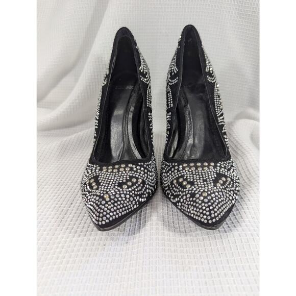 SHIEKH! GORGEOUS BLACK VEGAN SUEDE RHINESTONE PATTERNED PUMPS, HEELS! SZ 6.5 - Picture 3 of 8